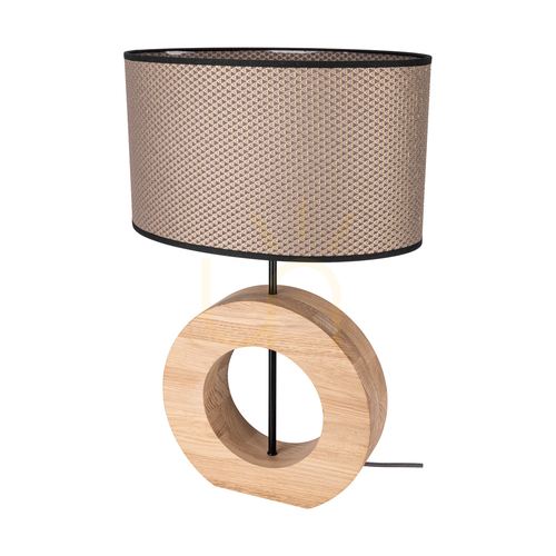 Verifica Lampa de masă Logan, stejar uleiat/negru, abajur maro-negru-auriu, 1xE27, 36 cm