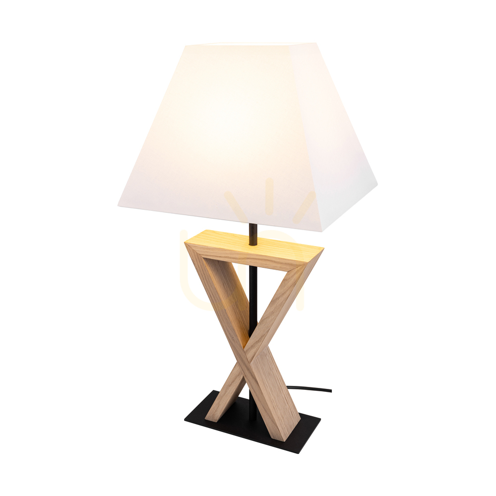 Vedere Lampa de masă Logan, stejar uleiat/negru, abajur alb, 1xE27, 30 cm Lampa de masă Logan, stejar uleiat/negru, abajur alb, 1xE27, 30 cm