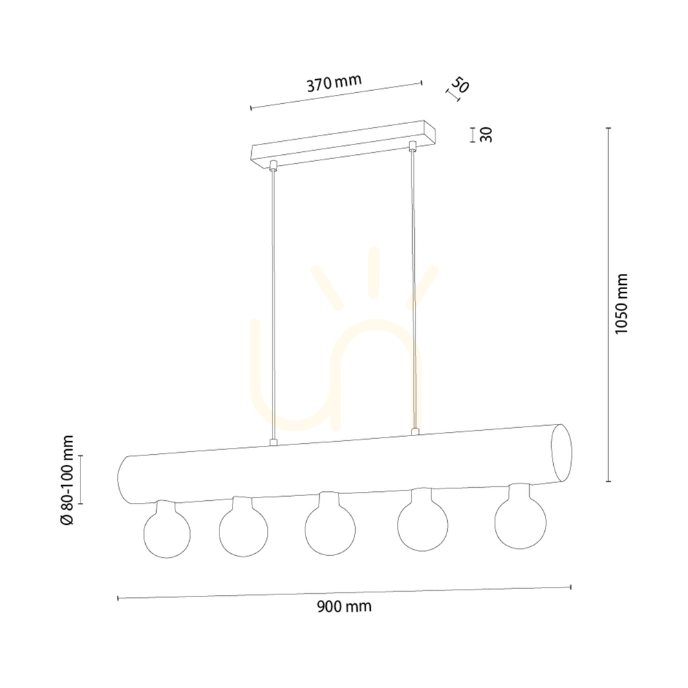 Vedere Lampă suspendată Core, nuc/negru, 5xE27, 90 cm Lampă suspendată Core, nuc/negru, 5xE27, 90 cm