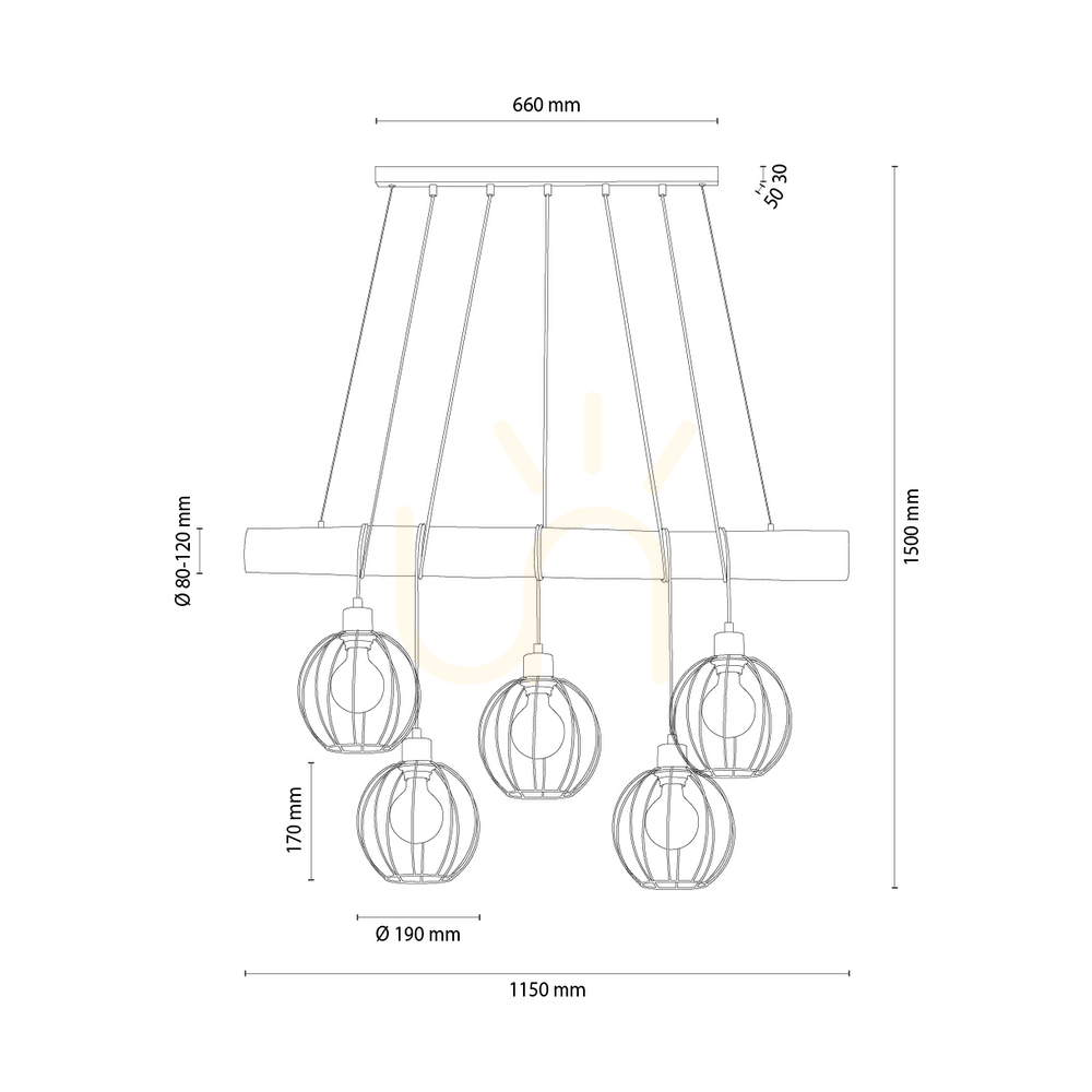 previzualizare Lampa suspendată Lumo, maro/negru, 5xE27, 115 cm Lampa suspendată Lumo, maro/negru, 5xE27, 115 cm
