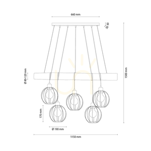 Lampa suspendată Lumo, nuc/negru, 5xE27, 115 cm small 1