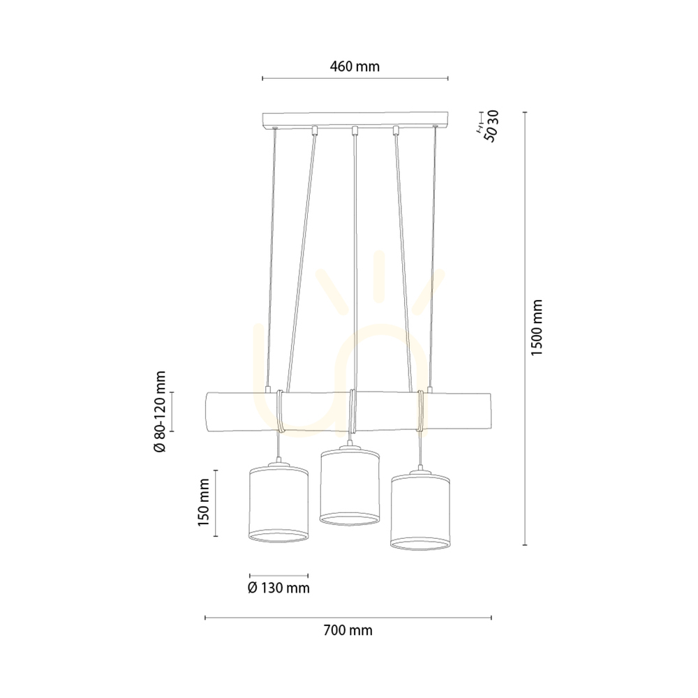 Vedere Lampa suspendată Treno, nuc/negru, abajur bej, 3xE27, 70 cm Lampa suspendată Treno, nuc/negru, abajur bej, 3xE27, 70 cm