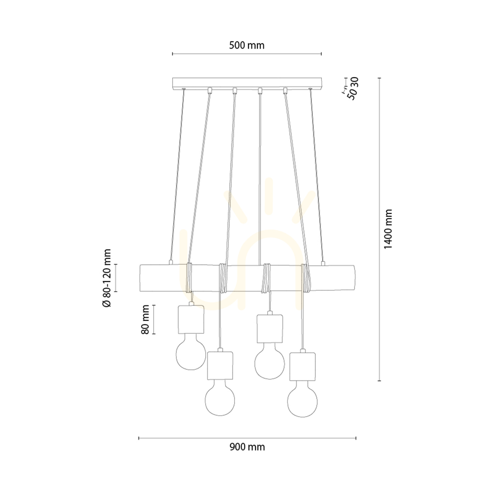 Vedere Lampa suspendată Skog, nuc/negru, 4xE27, 90 cm Lampa suspendată Skog, nuc/negru, 4xE27, 90 cm