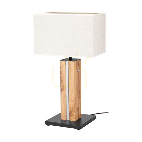 Verifica Lampa de masă Flamo, stejar/negru, abajur bej, 1xE27 + 1xLED 4,6 W, 30 cm