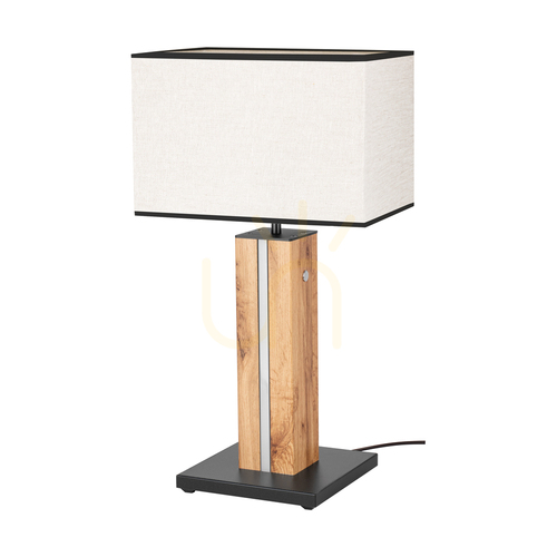 Verifica Lampa de masă Flamo, stejar/negru, abajur bej-negru, 1xE27 + 1xLED 4,6 W, 30 cm