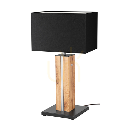 Verifica Lampa de masă Flamo, stejar/negru, abajur negru, 1xE27 + 1xLED 4,6 W, 30 cm