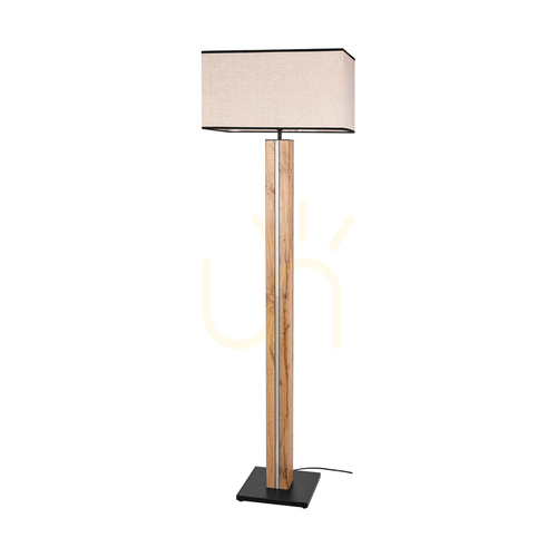 Verifica Lampa de podea Flamo, stejar/negru, abajur bej-negru, 1xE27 + 1xLED 16 W, 45 cm