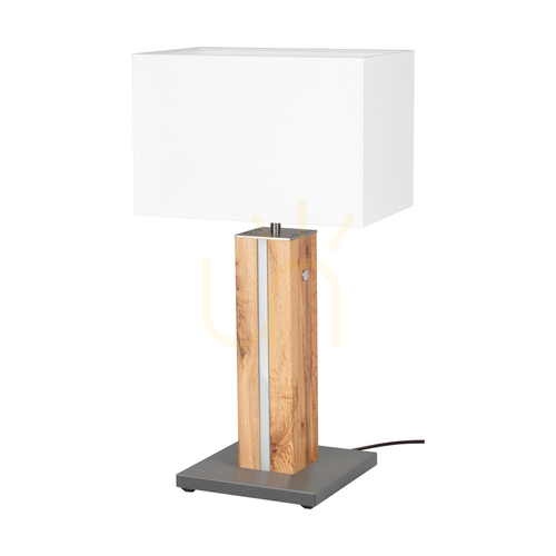 Verifica Lampa de masă Flamo, stejar/gri, abajur alb, 1xE27 + 1xLED 4,6 W, 30 cm