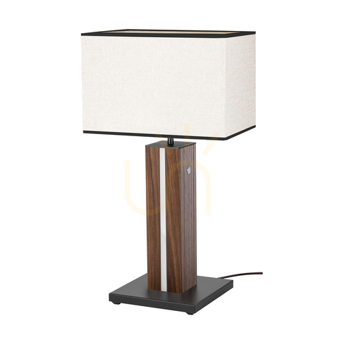 Verifica Lampa de masă Flamo, nuc/negru, abajur bej-negru, 1xE27 + 1xLED 4,6 W, 30 cm