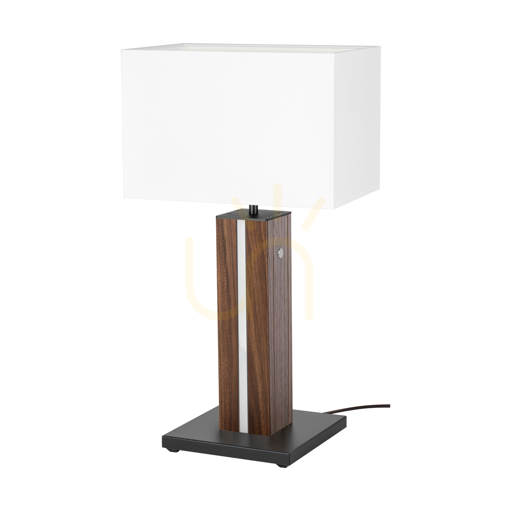 Verifica Lampa de masă Flamo, nuc/negru, abajur alb, 1xE27 + 1xLED 4,6 W, 30 cm Lampa de masă Flamo, nuc/negru, abajur alb, 1xE27 + 1xLED 4,6 W, 30 cm