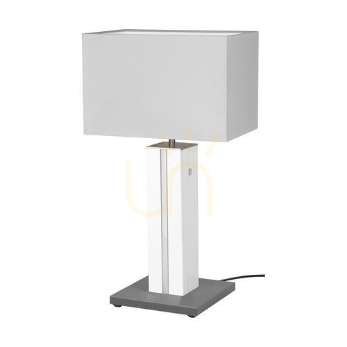Verifica Lampa de masă Flamo, nuc/gri, abajur alb, 1xE27 + 1xLED 4,6 W, 30 cm