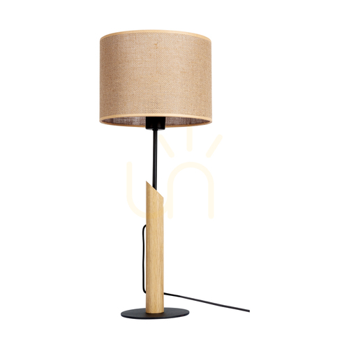 Verifica Lampa de masă Canva, stejar uleiat/negru, abajur bej, 1xE27, Ø27 cm