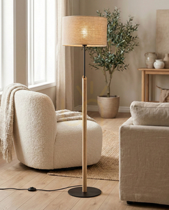 Lampă de podea Brinova CANVA, stejar uleiat/negru, abajur bej, 1×E27, Ø40 cm small 1