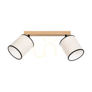 Lampa de tavan Dreva, stejar uleiat, abajur bej-negru, 2xE27, 52 cm small 0
