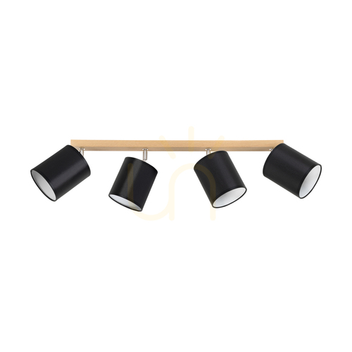 Verifica Lampa de tavan Dreva, stejar uleiat, abajur negru, 4xE27, 90 cm