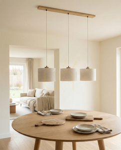 Lampa suspendată Dreva, stejar uleiat, abajur bej, 3xE27, 100 cm 1 Lampa suspendată Dreva, stejar uleiat, abajur bej, 3xE27, 100 cm small 1