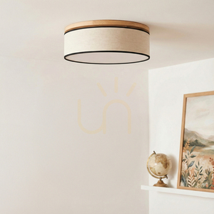 Lampa de tavan Ignis, stejar uleiat, abajur bej-negru, 3xE27, Ø48 cm small 1