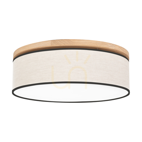 Verifica Lampa de tavan Ignis, stejar uleiat, abajur bej-negru, 3xE27, Ø48 cm