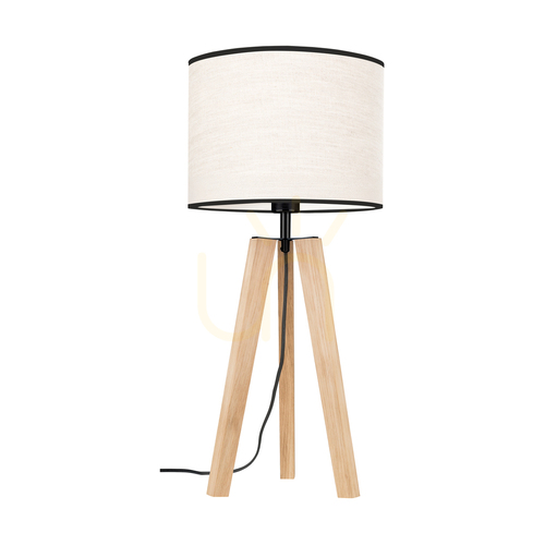Verifica Lampa de masă Solea, stejar uleiat/negru, abajur bej-negru, 1xE27, Ø30 cm