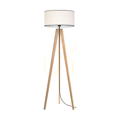 Verifica Lampa de podea Solea, stejar uleiat/negru, abajur bej-negru, 1xE27, Ø50 cm