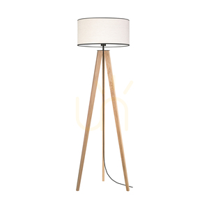 Lampa de podea Solea, stejar uleiat/negru, abajur bej-negru, 1xE27, Ø50 cm small 0