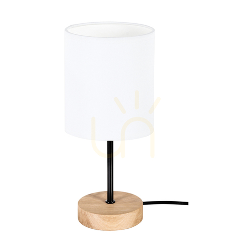 Verifica Lampa de masă Dreva, stejar uleiat/negru, abajur alb, 1xE27, Ø13 cm
