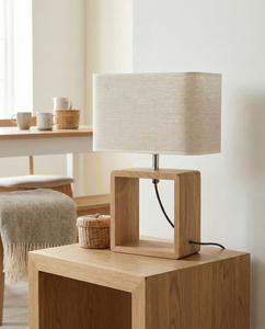 Lampa de masă Silva, stejar uleiat/crom, abajur bej, 1xE27, 30 cm small 1