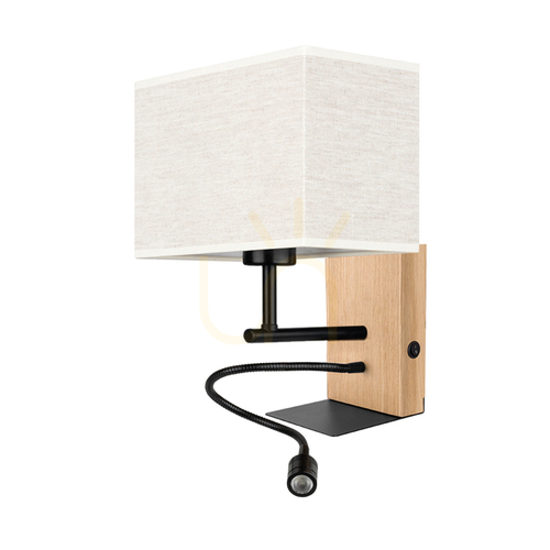Verifica Aplică de perete Lector, stejar uleiat/negru, abajur bej, 1xE27 + 1xLED 2,8 W, 22 cm