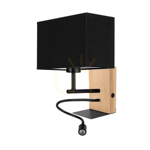 Aplică de perete Lector, stejar uleiat/negru, abajur negru, 1xE27 + 1xLED 2,8 W, 22 cm small 0