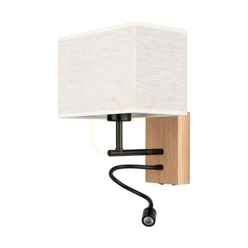 Verifica Aplică de perete Lector, stejar uleiat/negru, abajur bej, 1xE27 + 1xLED 2,8 W, 22 cm