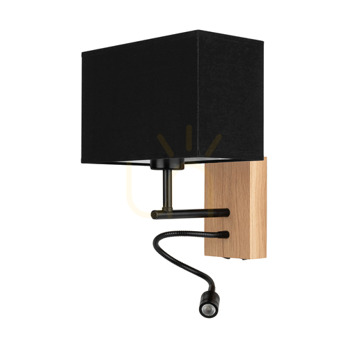 Verifica Aplică de perete Lector, stejar uleiat/negru, abajur negru, 1xE27 + 1xLED 2,8 W, 22 cm