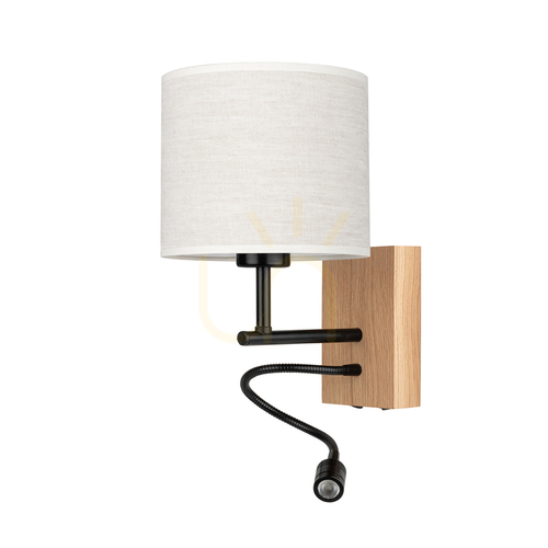 Verifica Aplică de perete Lector, stejar uleiat/negru, abajur bej, 1xE27 + 1xLED 2,8 W, 21,5 cm