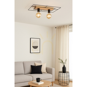 Lampa de tavan Chester, 2xE27, Max. 60 W, stejar uleiat/negru, 58 cm small 1