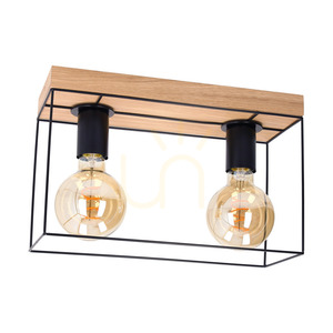 Lampă de tavan Gretter, 2xE27, Max. 60 W, stejar uleiat/negru, 35 cm small 0