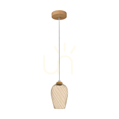 Verifica Lampa suspendată Minevra, 1xE14, Max. 40 W, stejar lustruit cu ulei/PVC transparent/maro, Ø 17,5 cm