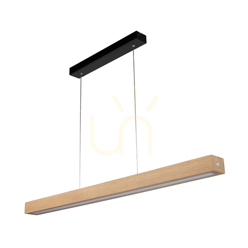 Verifica Lampa suspendată Valjevo, include 1 bec LED de 28 W, negru/stejar uleiat/dimmer tactil, 90 cm
