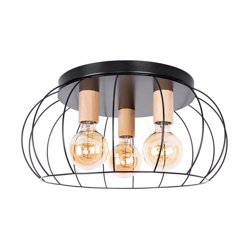 Verifica Lampa de tavan Chester, 3xE27, Max. 60 W, negru/stejar uleiat, Ø 50 cm