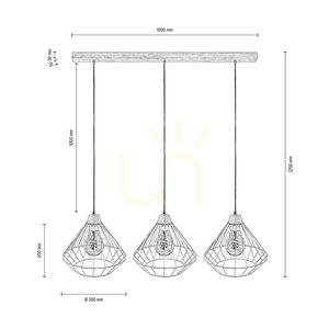 Lampa suspendată Kiara, 3xE27, Max. 60 W, stejar lustruit cu ulei/PVC transparent/alb small 1