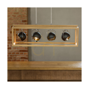 Lampa suspendată Roy, include 4 LED-uri GU10 de 5 W, stejar uleiat/transparent/negru, 90 cm small 1