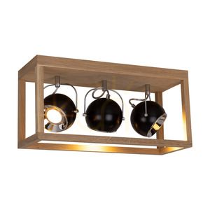 Lampa de tavan Roy, include 3 LED-uri GU10 de 5 W, stejar uleiat/negru, 52 cm small 1