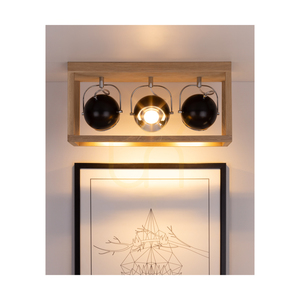 Lampa de tavan Roy, include 3 LED-uri GU10 de 5 W, stejar uleiat/negru, 52 cm small 2