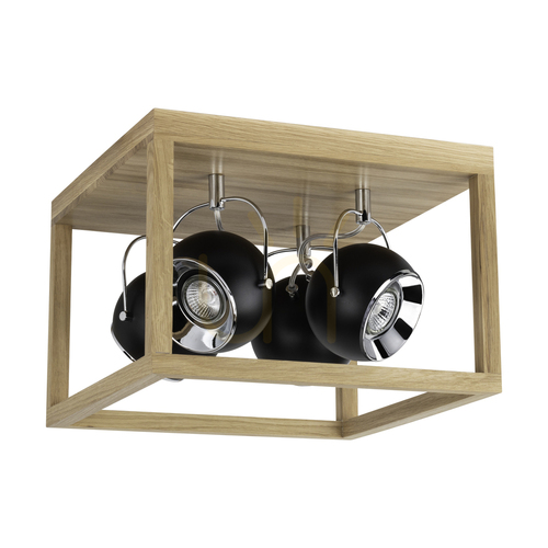 Verifica Lampa de tavan Roy, include 4 LED-uri GU10 de 5 W, stejar uleiat/negru, 36 cm