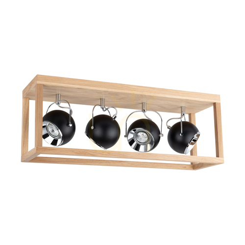 Verifica Lampa de tavan Roy, include 4 LED-uri GU10 de 5 W, stejar uleiat/negru, 68 cm