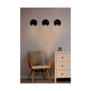 Lampă suspendată Ball Wood, include 3 LED-uri GU10 de 5 W, stejar uleiat/negru, 52 cm small 1