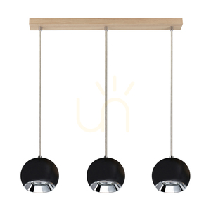Lampă suspendată Ball Wood, include 3 LED-uri GU10 de 5 W, stejar uleiat/negru, 52 cm small 0