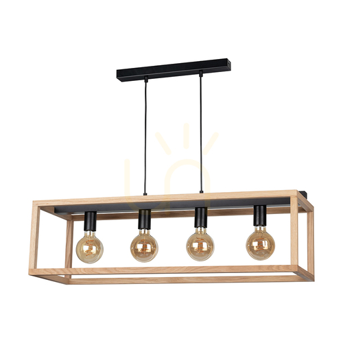 Verifica Lampa suspendată Bavoli 4xE27 Max. 60 W, stejar uleiat/PVC negru/negru, 90 cm