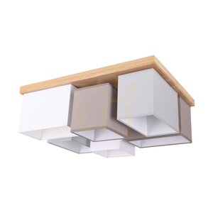 Lampa de tavan Vineda, 6xE27, Max. 25 W, stejar tratat cu ulei/alb/gri/maro, 55 cm small 0