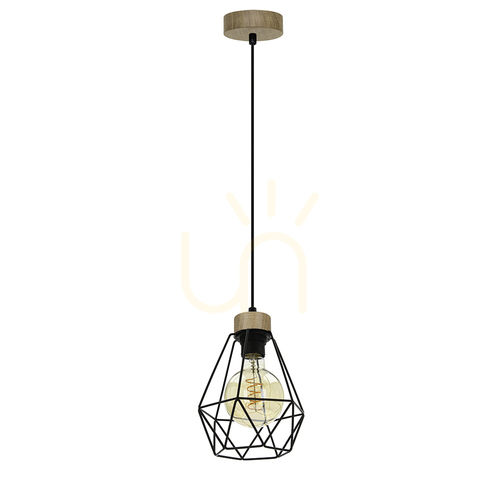 Verifica Lampa suspendată Valletta 1xE27 Max. 60 W Negru/Negru/Stejar uleiat/Negru Ø 17 cm