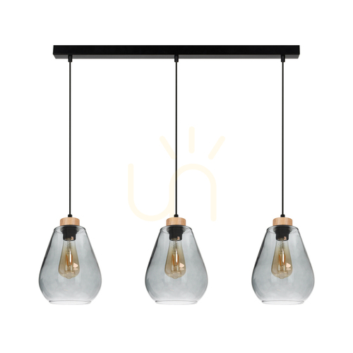 Verifica Lampa suspendată Kigali 3xE27 Max. 60 W Negru/Negru/Stejar uleiat/Sticlă fumurie 19 cm