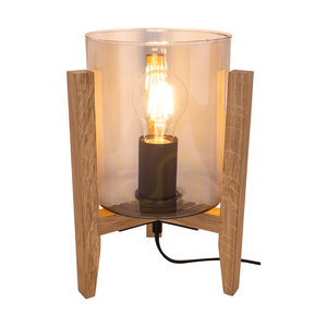 Lampa de masă Alana, 1xE27, Max. 60 W, stejar uleiat/PVC negru/sticlă fumurie, 18 cm small 1